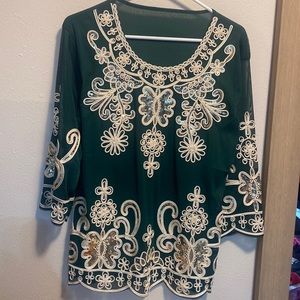 Elegant Embroidered Green Blouse size Large